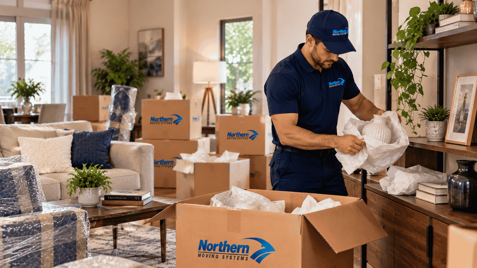 Unpacking moving boxes at a new home